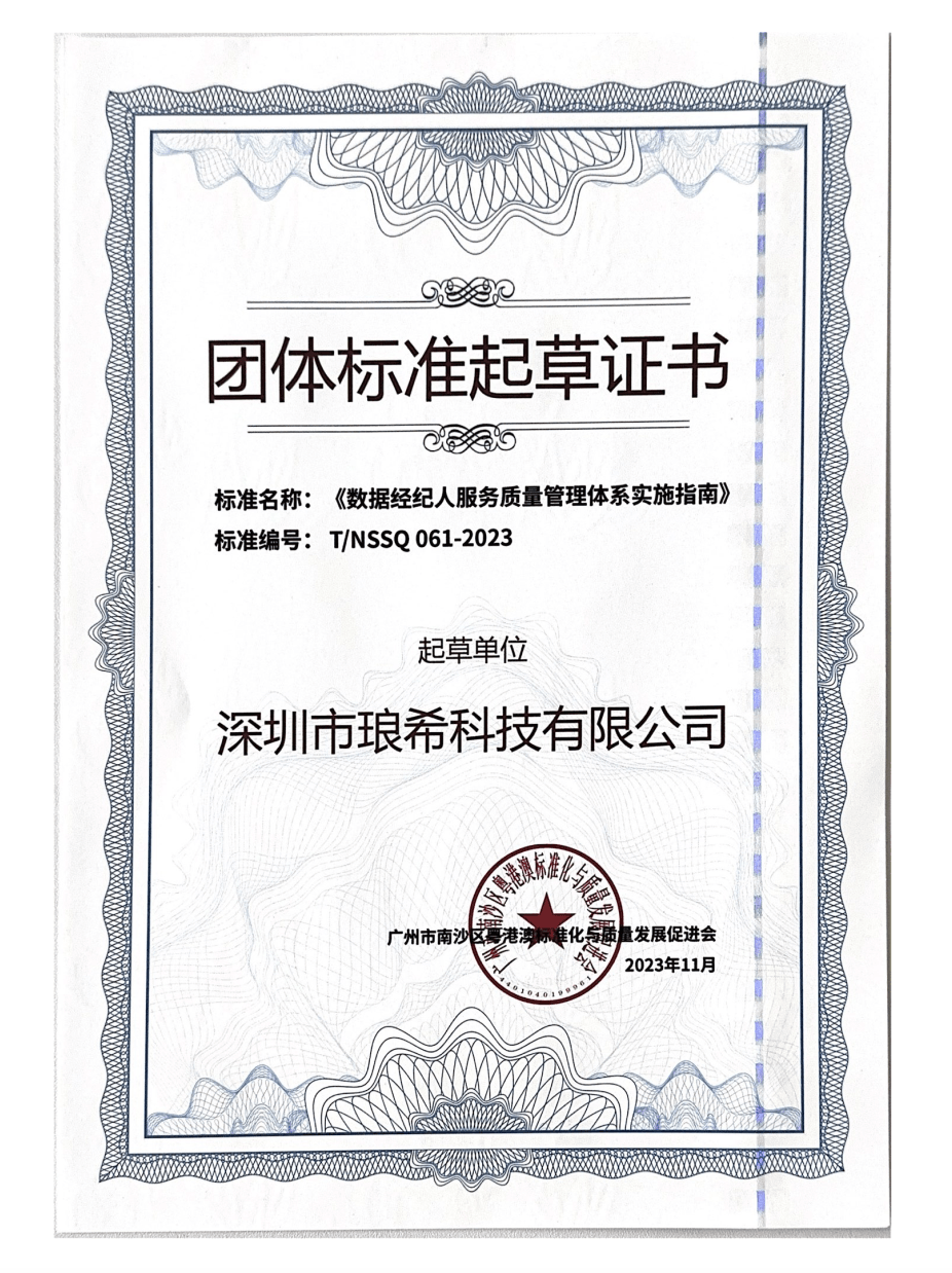 团队标准起草证书